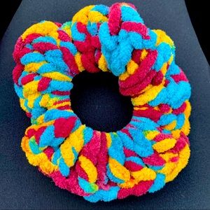 Homemade crocheted scrunchie.